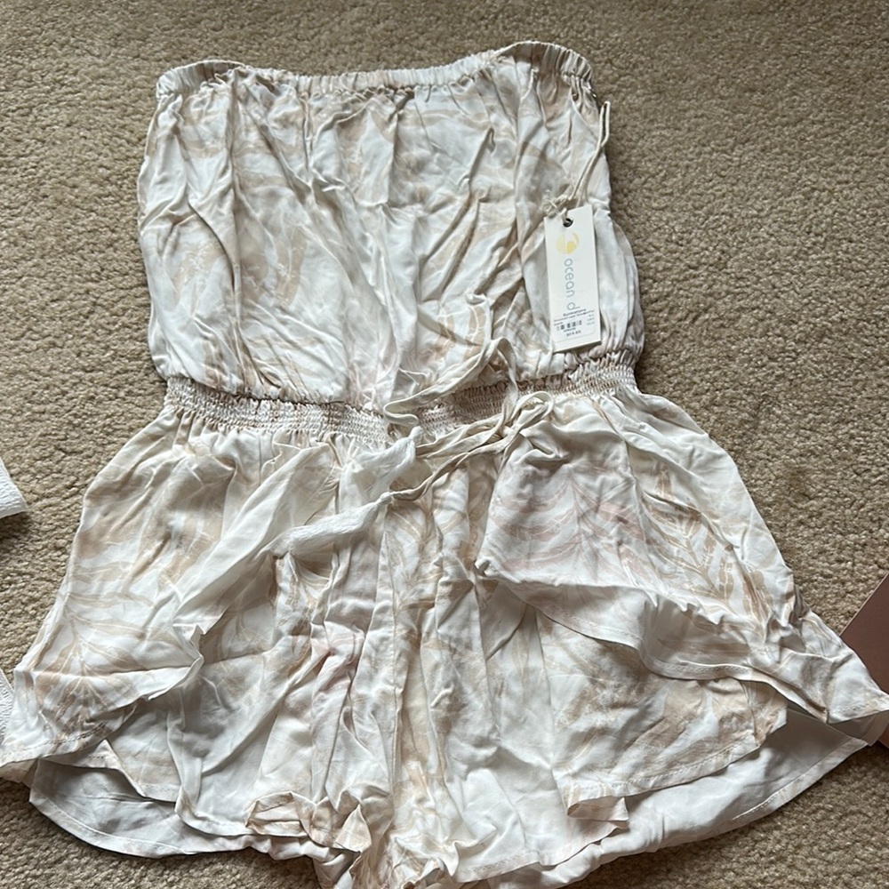 White and Cream Strapless Romper